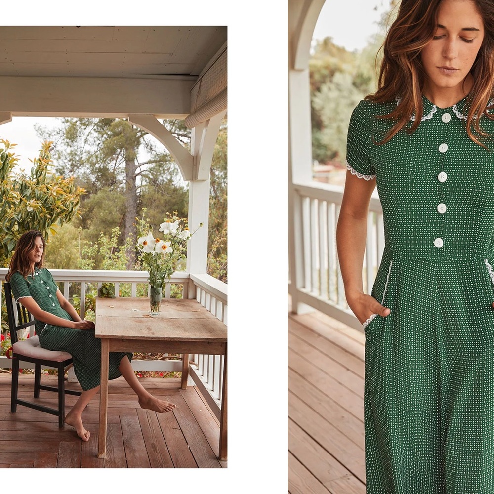 Christy Dawn Green Dot Lace-Trim Cotton Dress - Picture 4 of 11